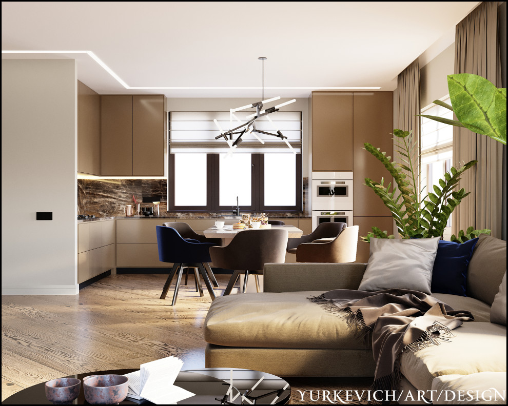 Кухня-гостиная в кофейных оттенках