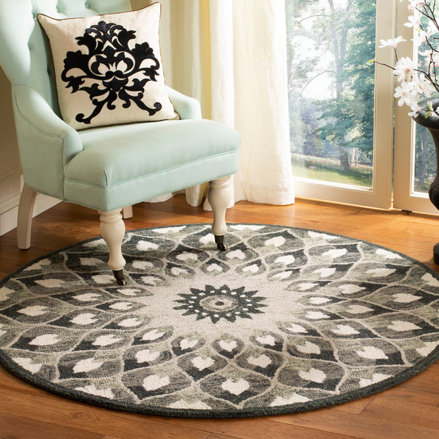 Safavieh Novelty Collection NOV603 Rug, Charcoal/Ivory, 4' Round