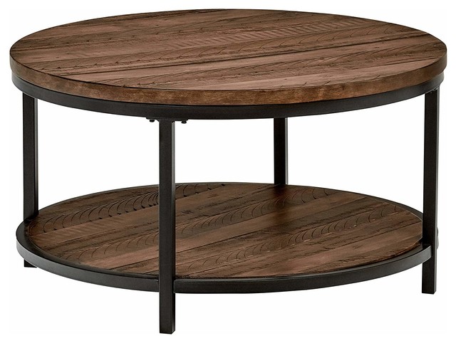 Industrial Round Coffee Table Pine Wood Metal Open Shelf Walnut Finish Tables By Decor Love Houzz - Reclaimed Pine Coffee Table Round Industrial Round Coffee Table Pine Wood Metal Open Shelf Walnut Finish Tables By Decor Love Houzz - Reclaimed Pine Coffee Table Round