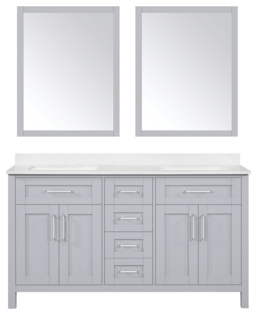 Tahoe Double Vanity Set With Mirrors, 60", Dove Gray With Yves Marble Top