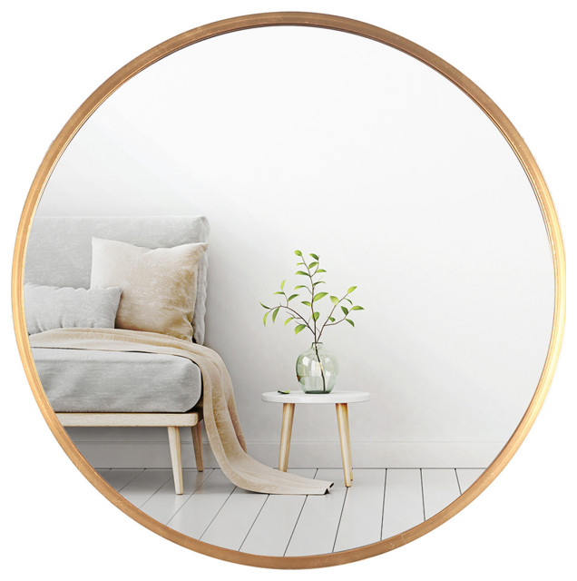 Round Copper Framed Wall Mirror, 20" Contemporary Bathroom Mirrors