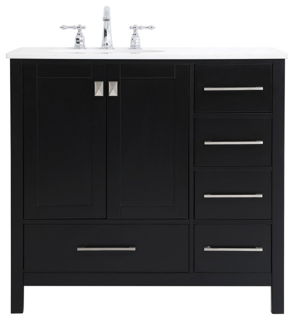 36 Inch Single Bathroom Vanity In Black Transitional Bedroom