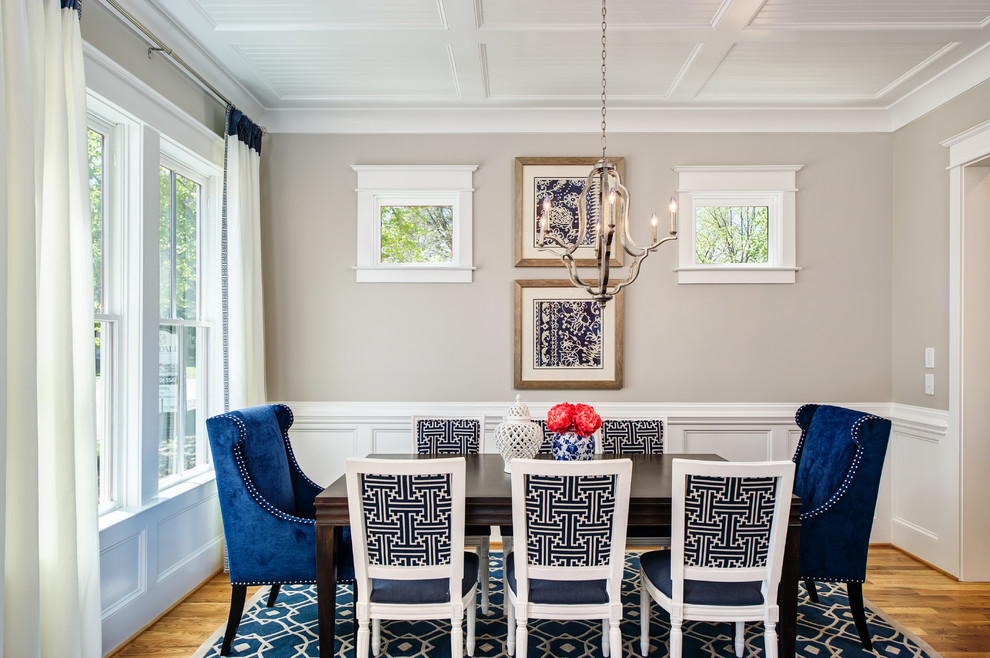 Design ideas for a mid-sized transitional separate dining room in Raleigh with beige walls.
