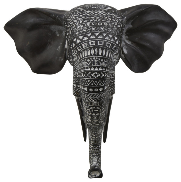 Elephant Head Decor Black, Black Resin Magnesium 12"x5"x12