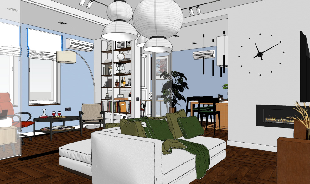 Гостиная и зона домашнего офиса