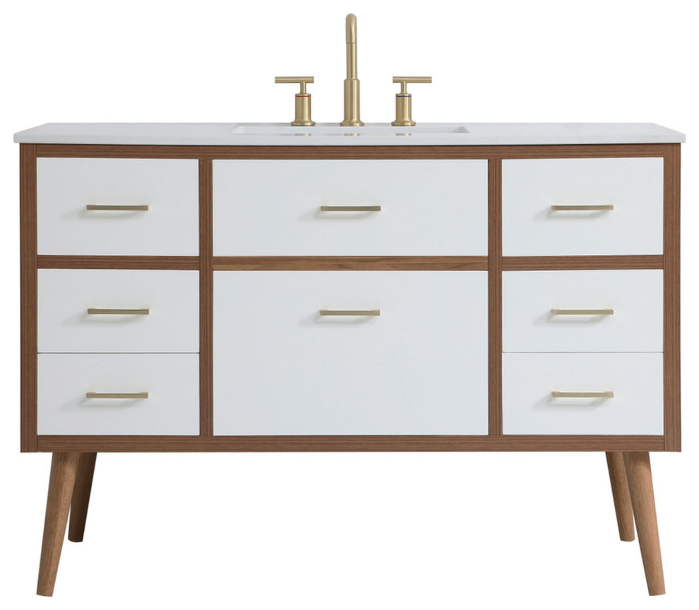 48" Bathroom Vanity, White, Vf41048Wh Midcentury Bathroom Vanities