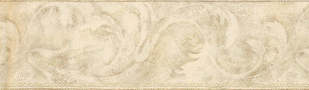 Wallpaper Border - Moss Acanthus Scroll Wallpaper Border, Prepasted