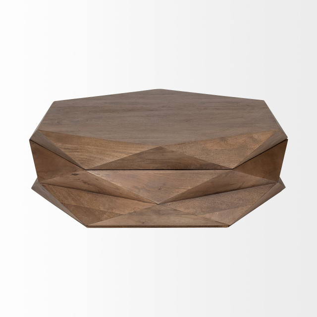Arreto Medium Brown Solid Wood w/Storage Hexagonal Coffee Table ...