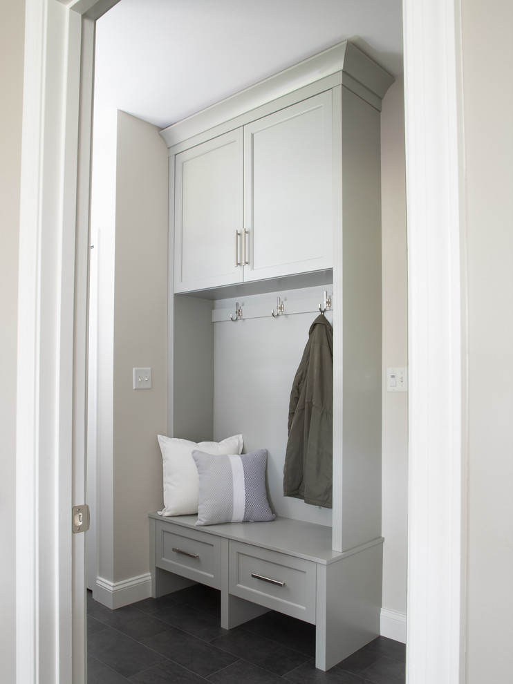 Transitional vinyl floor and gray floor mudroom photo