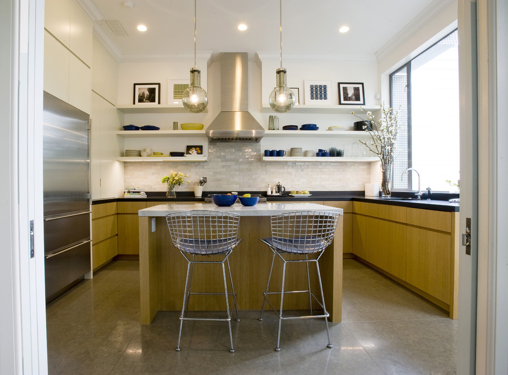 Modern kitchen in San Francisco with stainless steel appliances.