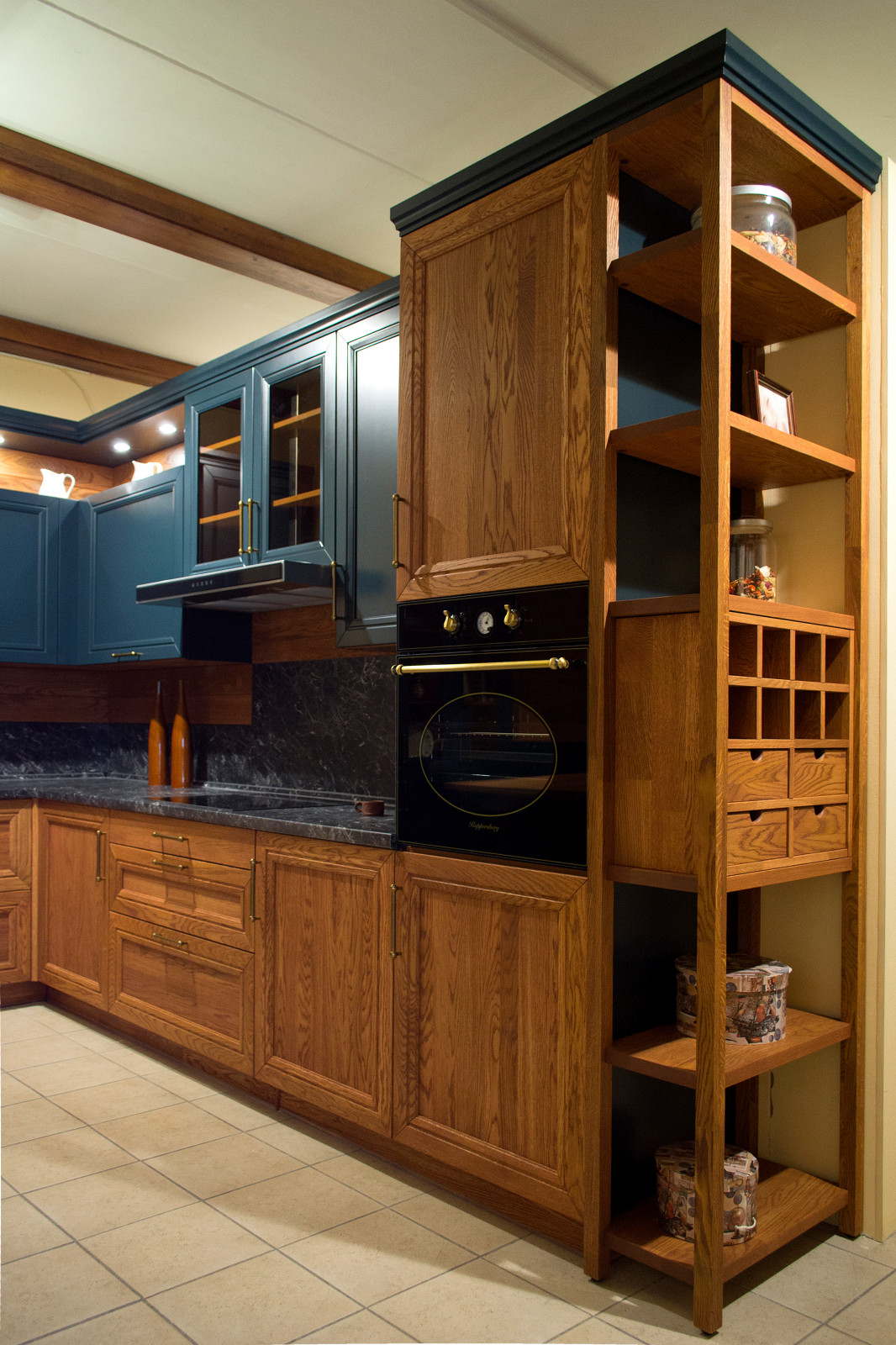 Кухонный гарнитур "Стелла" в сочетании тонов Зеленый антрацит и Корица