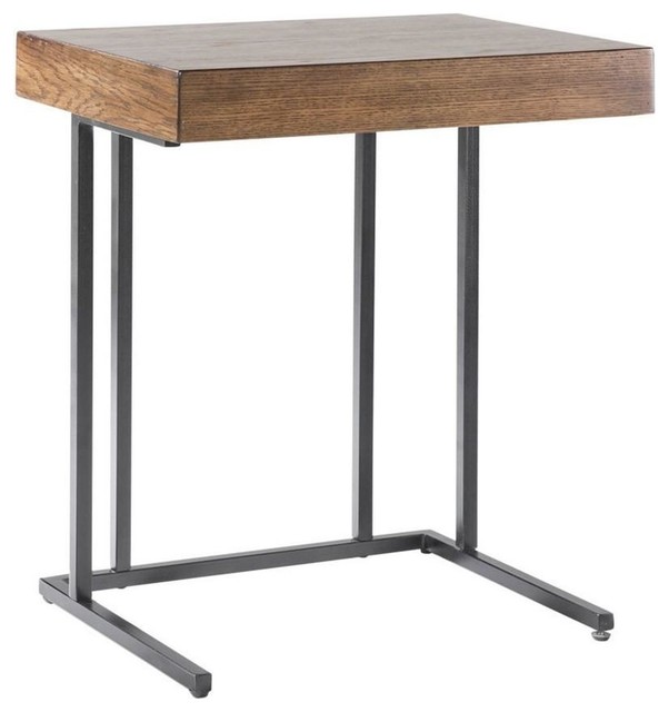 Modern Wood Pull Out Drawer Sofa Laptop Table Pecan Finish Side Modern Wood Pull Out Drawer Sofa Laptop Table Pecan Finish