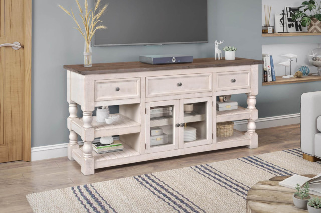 Barn Door Console - Media Cabinet - Tv Stand - Rustic White And Brown ...