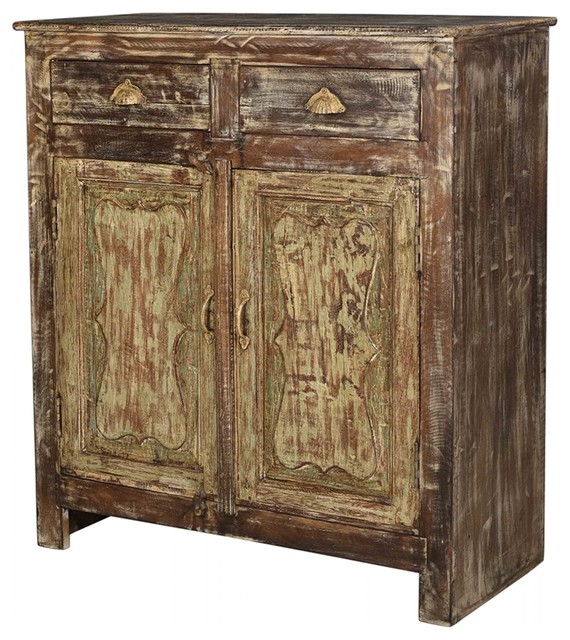 41 T Virgilia Painted Cabinet Teak Wood Rustic Distressed Finish