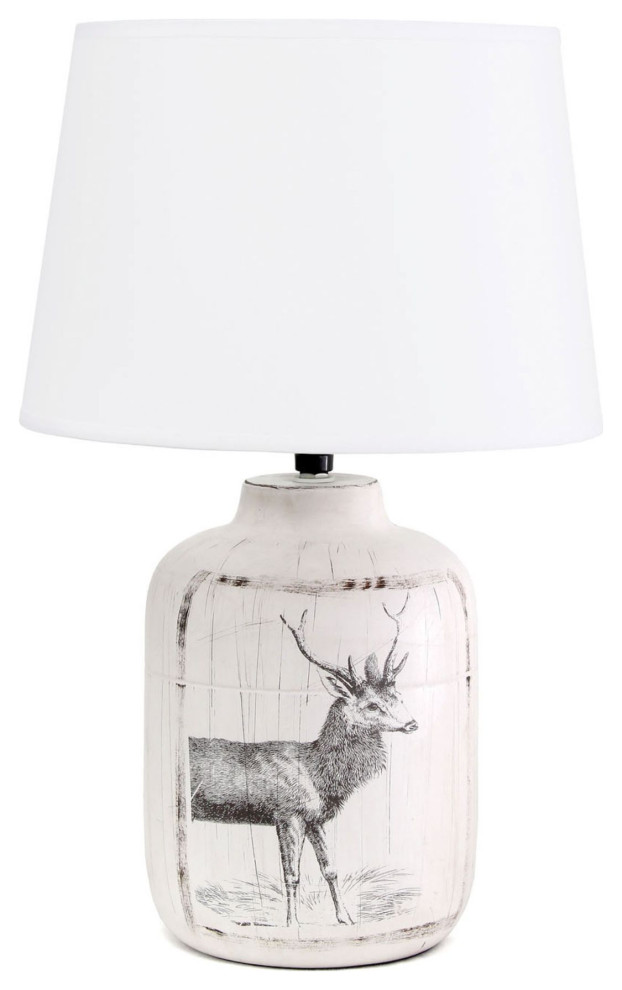 Rustic Deer Buck Nature Printed Ceramic Farmhouse Accent Table Lamp Rustic Table Lamps by