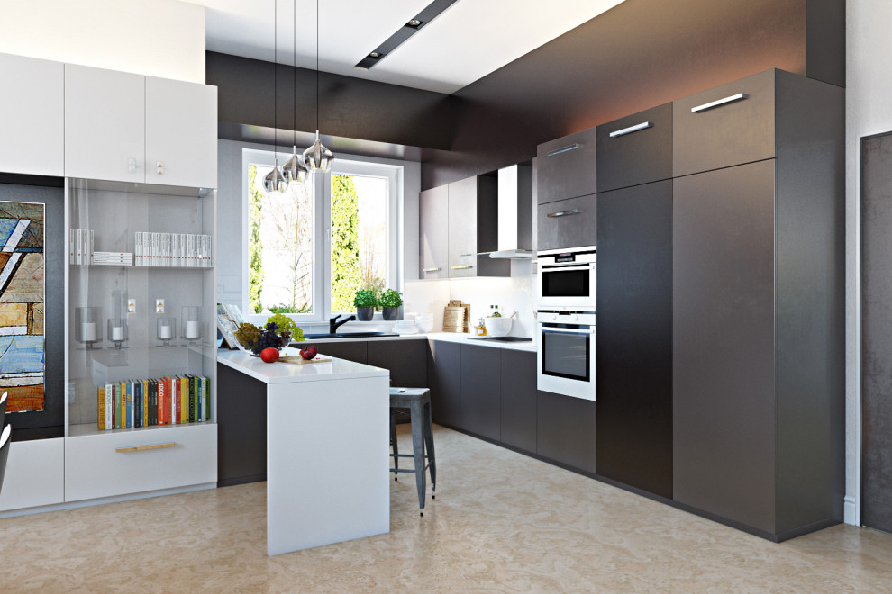 Дизайн гостиной и кухни в коттедже в современном стиле