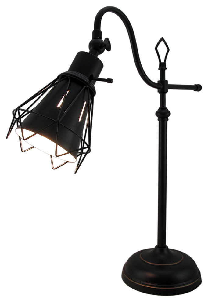 Wire Cage Downbridge Adjustable Metal Desk Lamp w/Bulb