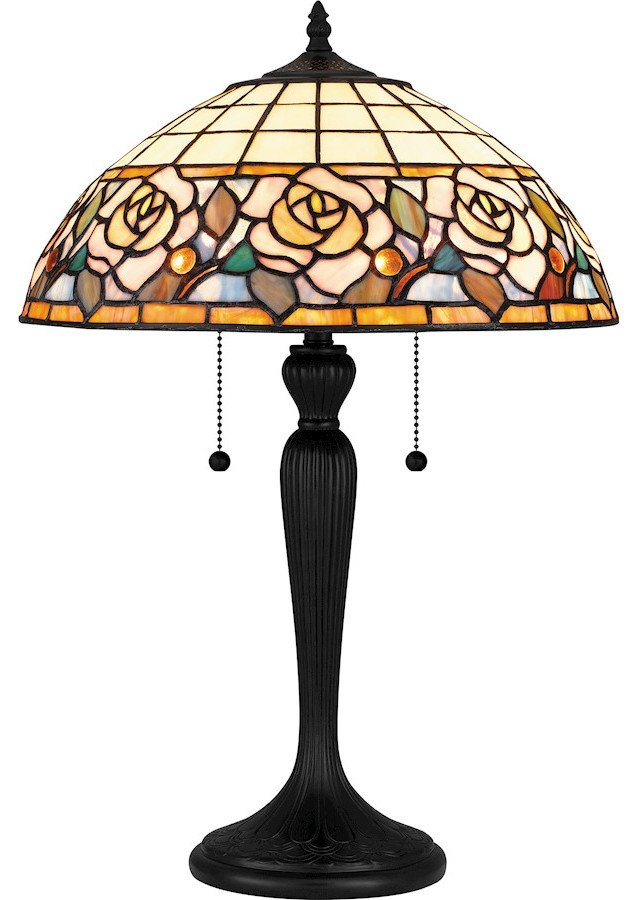Quoizel Betty 2 Light Table Lamp, Matte Black/Multicolor Art Glass - TF6150MBK