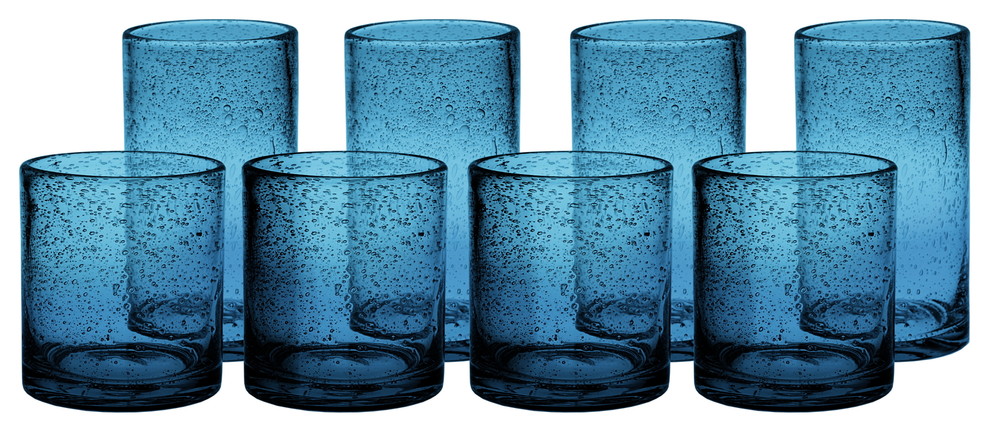 Artland Iris Turquoise Seeded 8 Pc Double Old Fashioned & Highball Tumbler Set