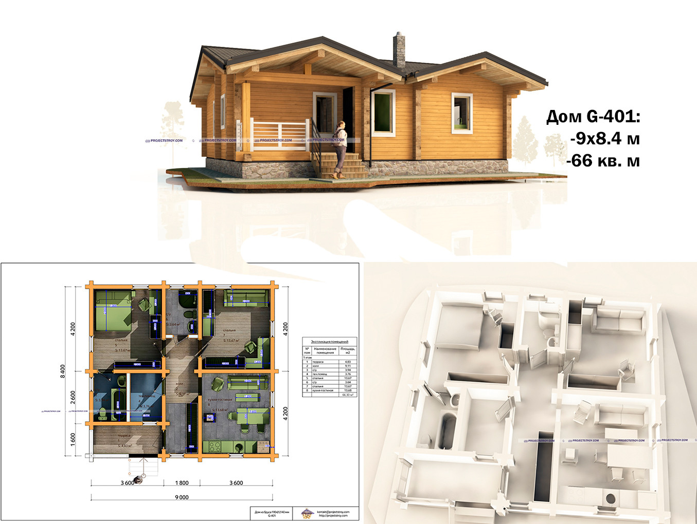 Проект одноэтажного дома из бруса