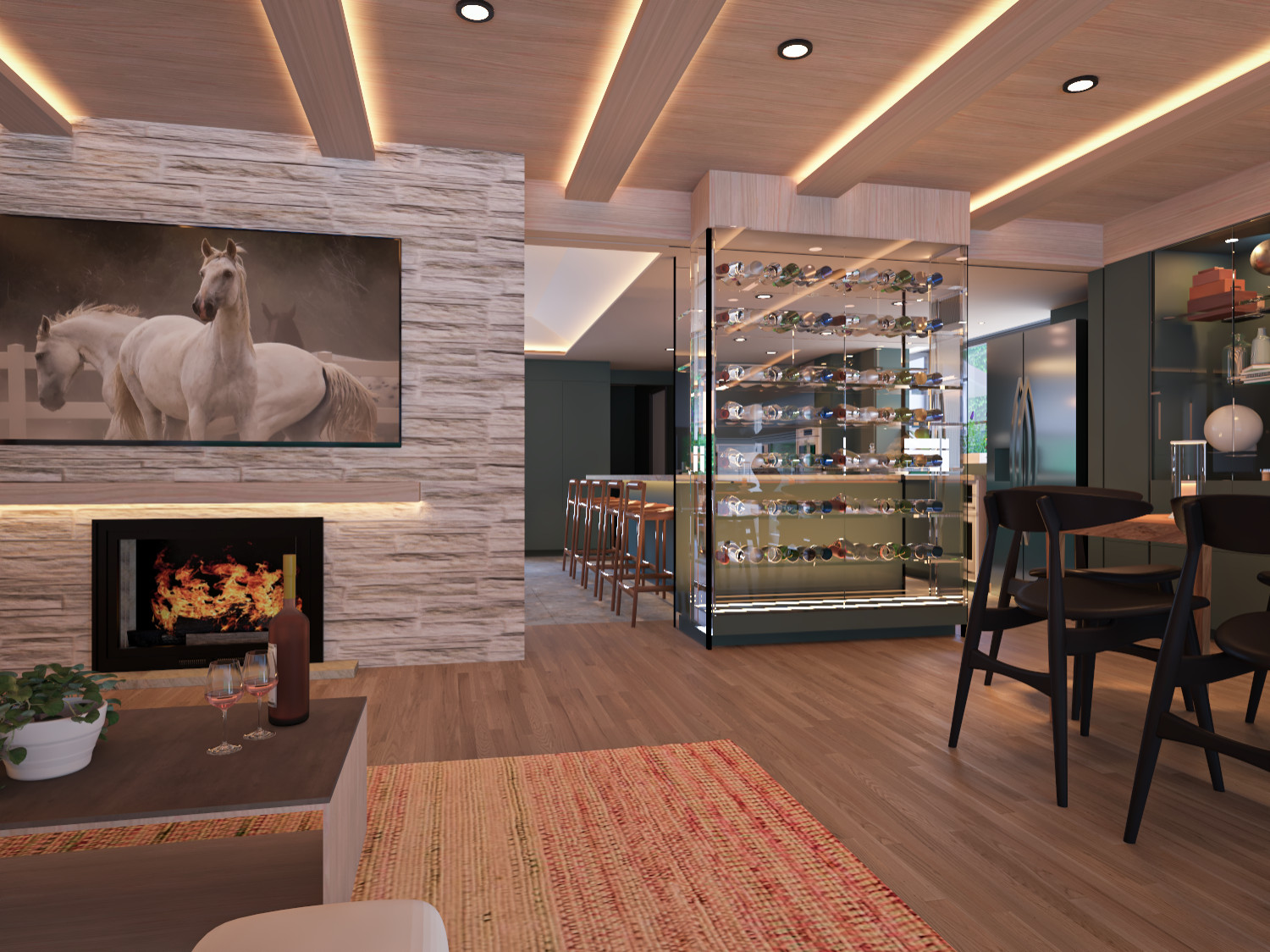 Living room with wine display