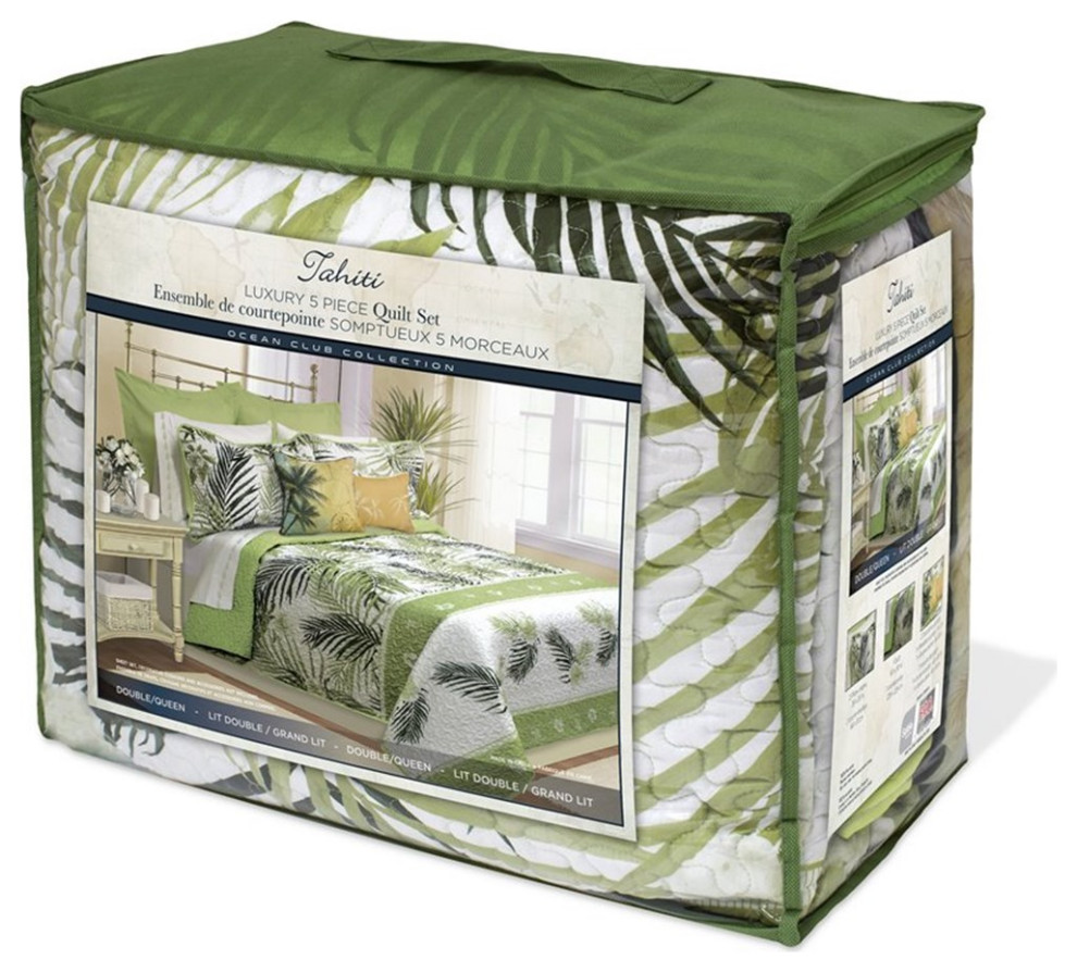 Safdie & Co. 5-piece Premium Microfiber King Quilt Set in Green Tahiti