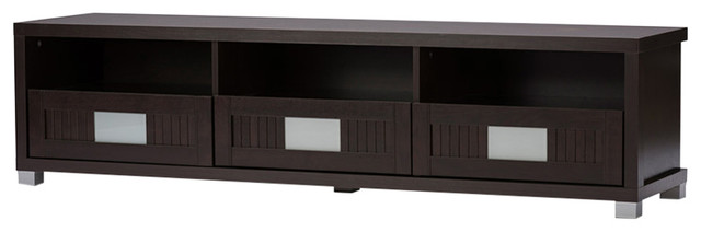 Gerhardine Wood TV Cabinet With 3 Drawers, Dark Brown, 63"