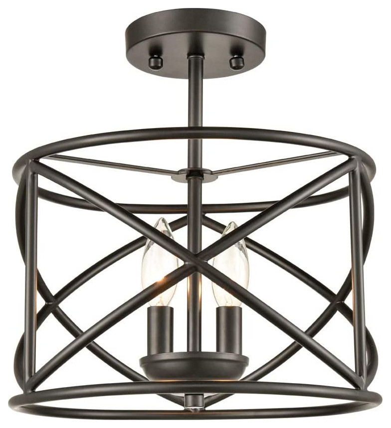 Vintage Semi Flush Mount Ceiling Light Black Cage Industrial Ceiling Lamp Light Transitional