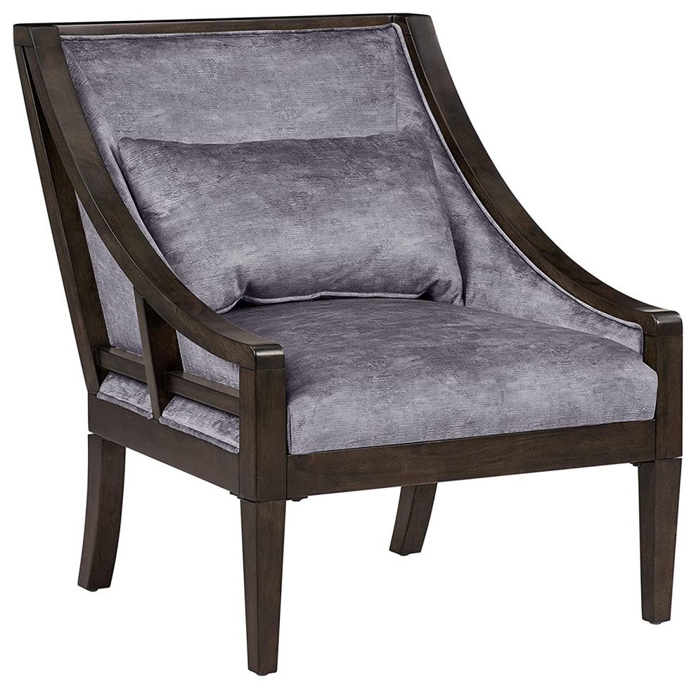 Contemporary Accent Chair, Velvet Upholstery With Swoop Arms and Kidney Pillow Transitional