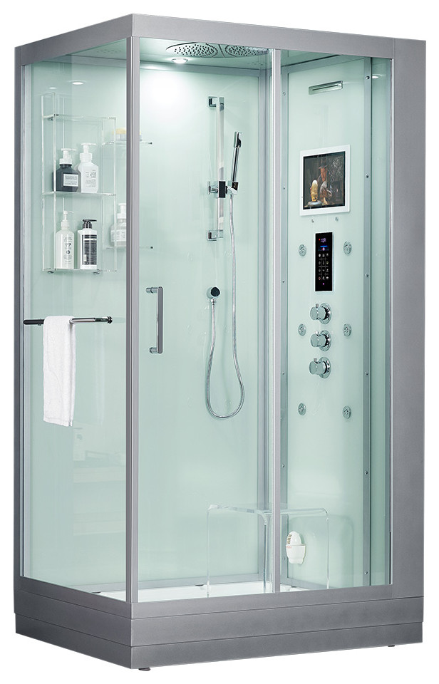 Platinum Lucca Walk-in Steam Shower Sauna Spa w/ jets Smart TV Bluet, White, Rig