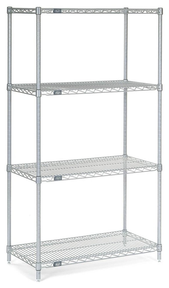 Nexel 4-Tier Wire Shelving Unit, Chrome, 36"x74"