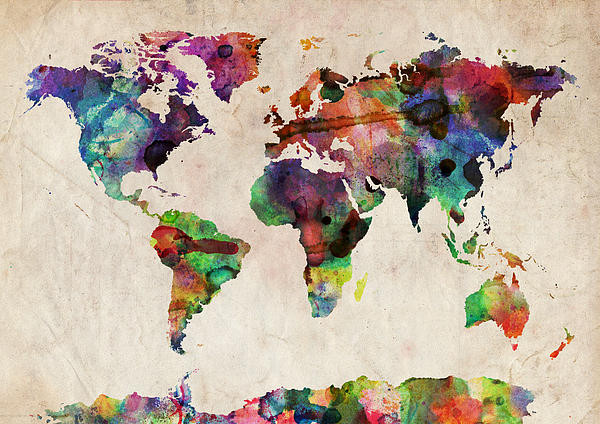 World Map Watercolor Digital Art by Michael Tompsett