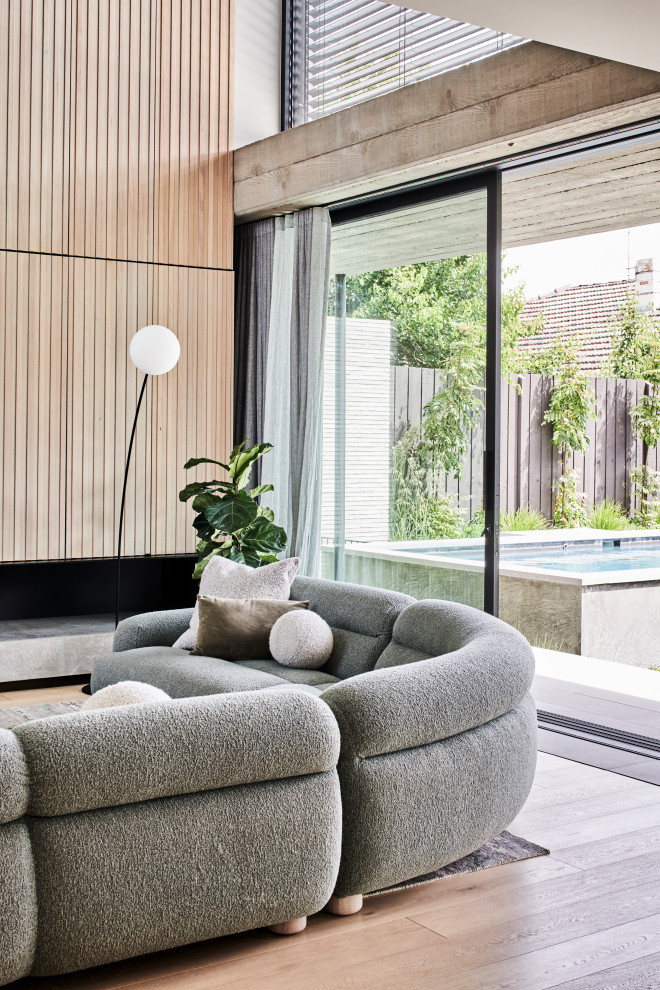 Design ideas for a contemporary living room in Melbourne.