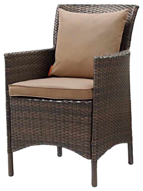 Modern Outdoor Side Dining Chair Armchair, Rattan Wicker, Brown