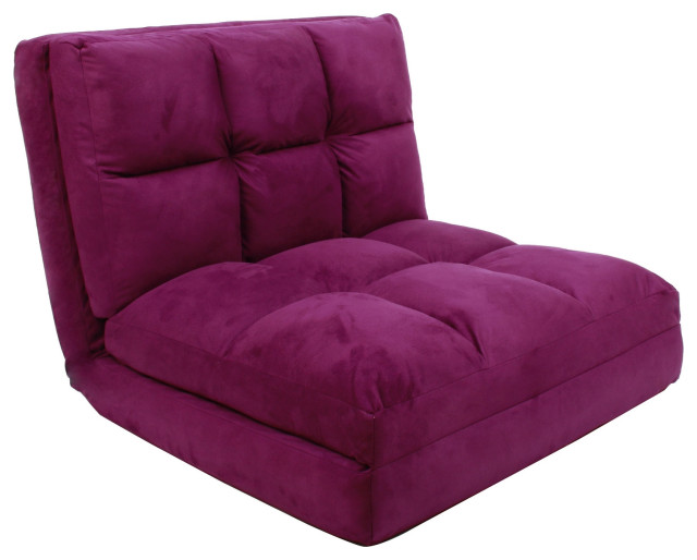 Loungie Micro-Suede Convertible Flip Chair/Sleeper Dorm Couch Lounger, Purple