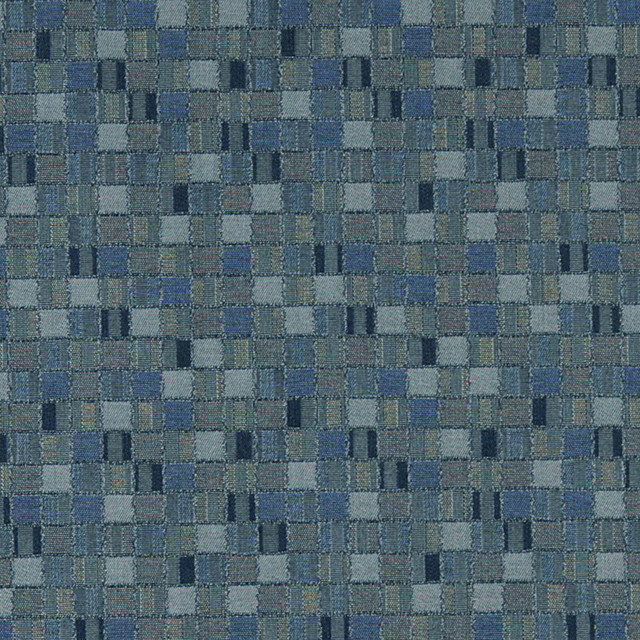  Blue And Yellow Geometric Boxes Contract Grade Upholstery Fabric By