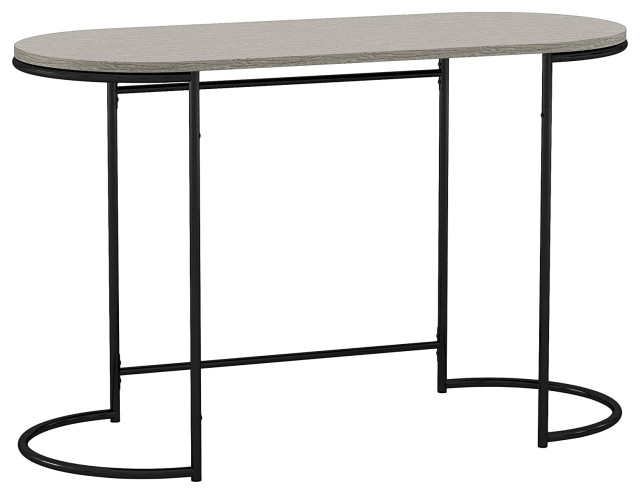 Contemporary Desk, Black Metal Frame With Oval Shaped MDF Top, Light ...