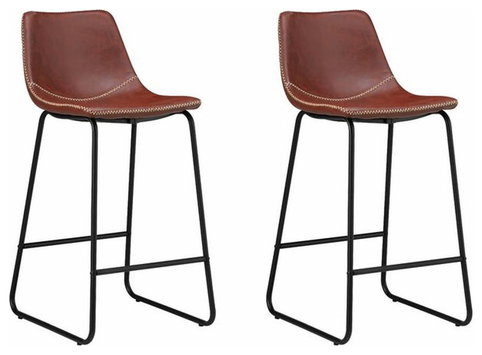 Butcher's Leather Kitchen Island Bar Stoo, Red Set of 2