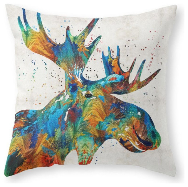 Colorful Moose Art Confetti Throw Pillow Cover 16 X16 With Insert Colorful Moose Art Confetti Throw Pillow Cover 16 X16 With Insert