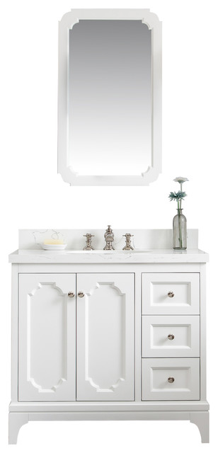 36" Wide Pure White Single Sink Quartz Carrara Bathroom Vanity
