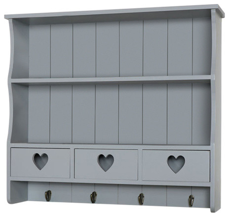 Large Wall Shelf With Heart Drawer Storage, Grey