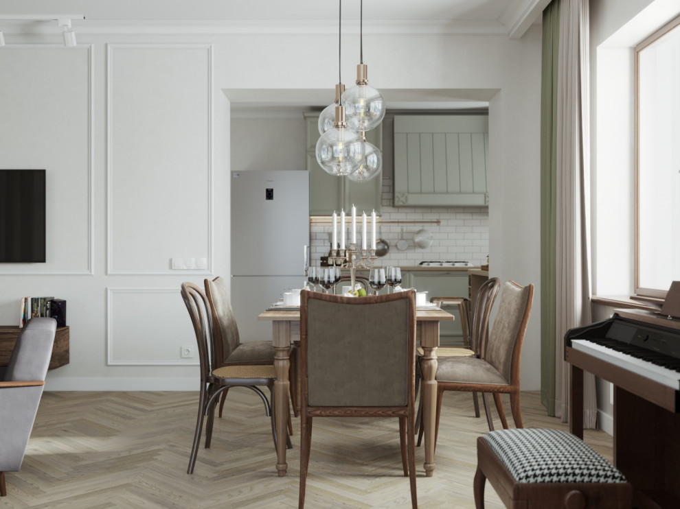 Кухня и гостиная комната из проекта загородного доиа в г.Тюмень