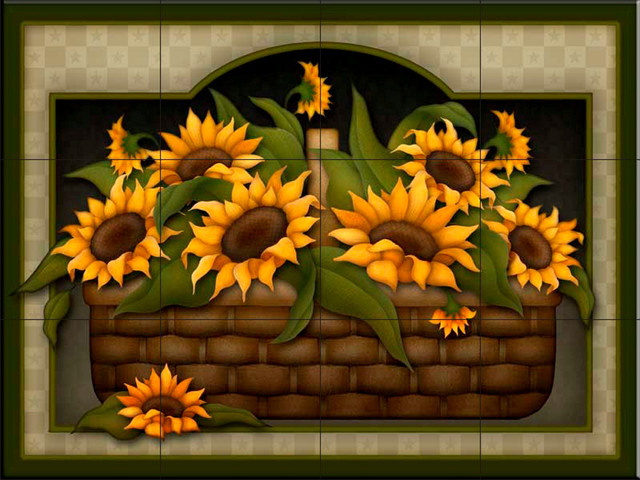 Tile Mural, Sunflower Basket by Angela Anderson