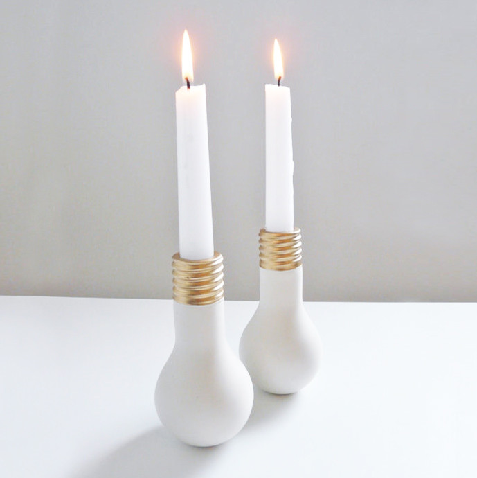 Lightbulb Moment Ceramic Candlesticks - Set of 2