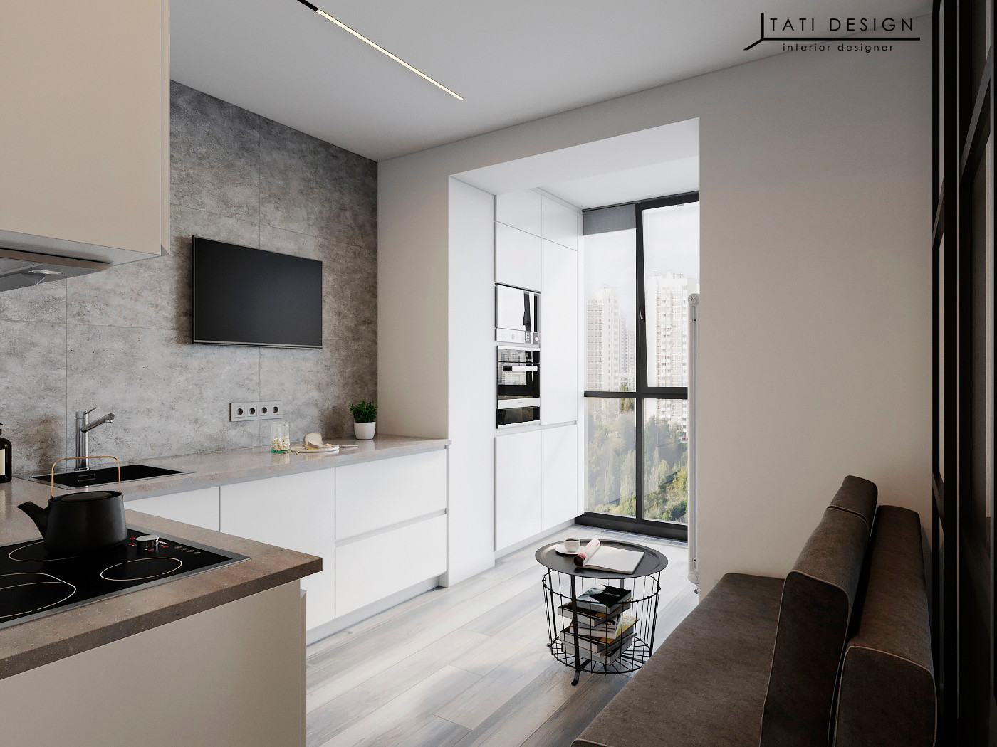 Квартира студия с панорамными окнами.