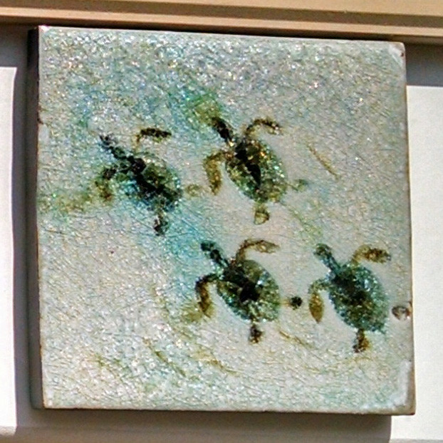 Baby turtles on the custom hand-made Art Tiles