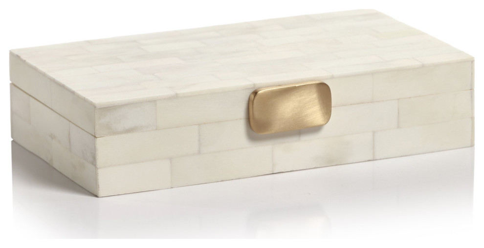 Mahar Bone Design Decorative Box With Brass Knob Transitional