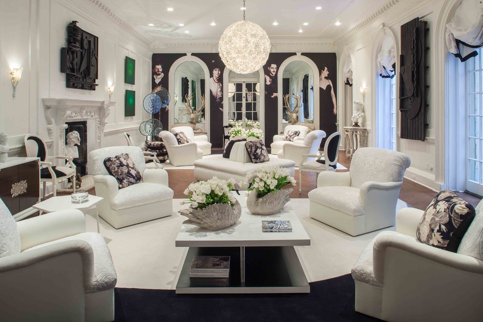 Inspiration for a contemporary formal enclosed living room in New York with white walls.