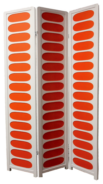 70" Tall 3-Panel Screen / Room Divider With White And Orange Finish