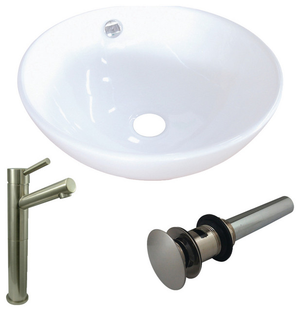 EV4129S8418 Vitreous China Basin,Sink Faucet & Drain Combo, White